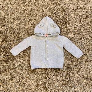 Toddler Boys Baby Cat & Jack Gray Cardigan Hooded Bear Sweater - Size 0-3M